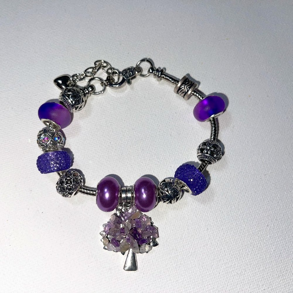 European Pandora Style Bracelet w/Alloy Tree of Life Pendant w/Chakra Stones